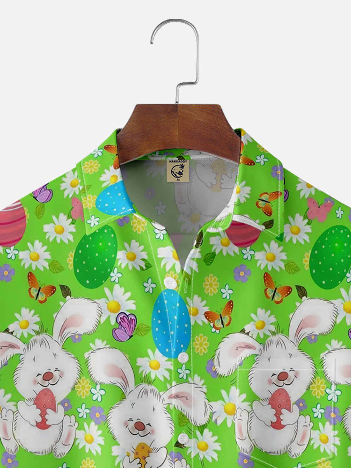 Moisture-wicking Easter Bunny Rabbit Eggs Chest Pocket Casual Shirt