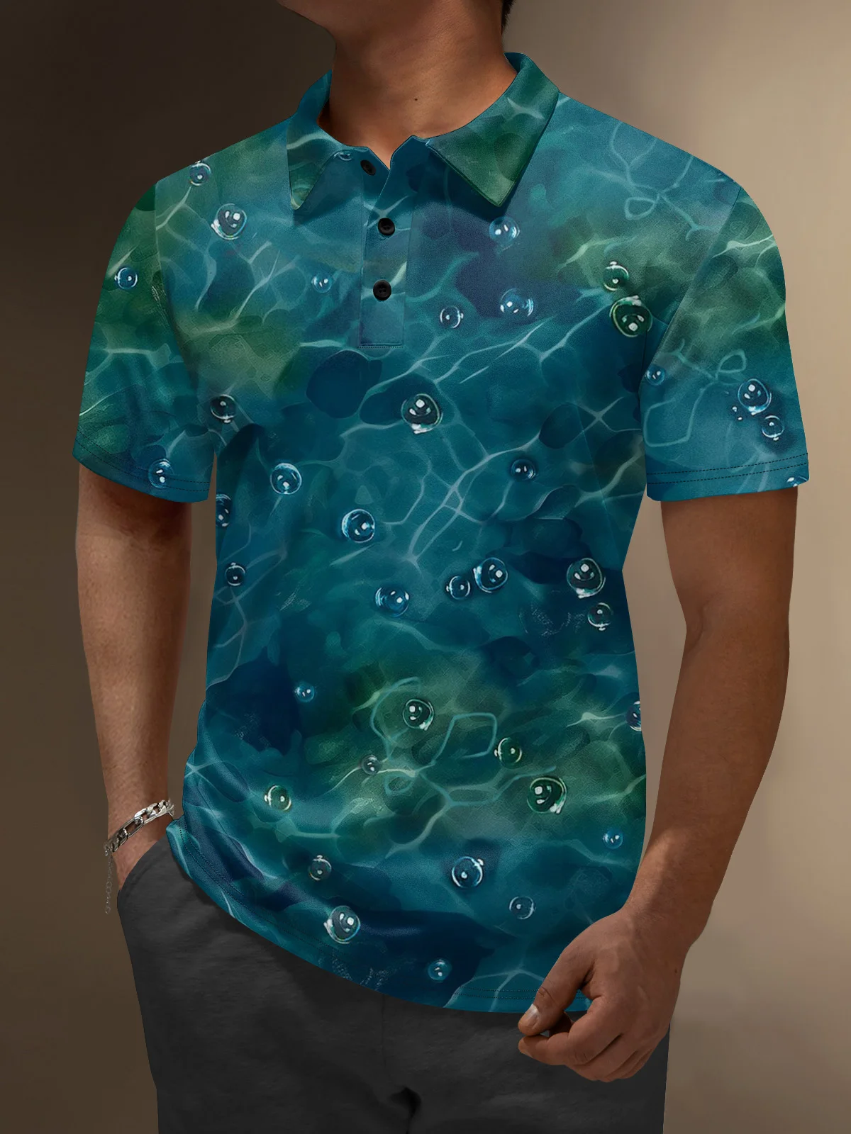 Moisture Wicking Artistic Abstract Wave Pattern Bubbles Golf Polo