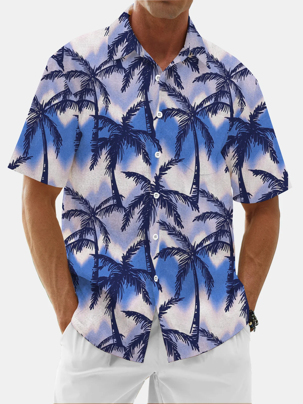 Moisture Wicking Gradient Coconut Tree Chest Pocket Casual Shirt
