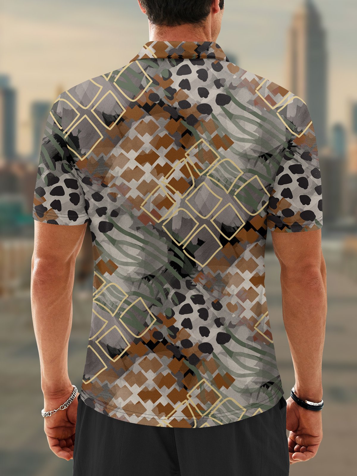 Moisture Wicking Abstract Geometric Irregular Pattern Golf Polo