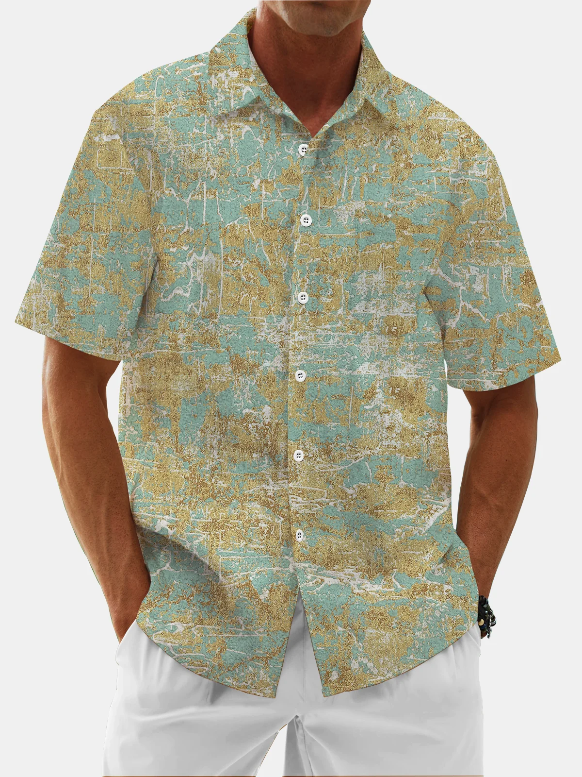 Moisture Wicking Gradient Textured Chest Pocket Casual Shirt