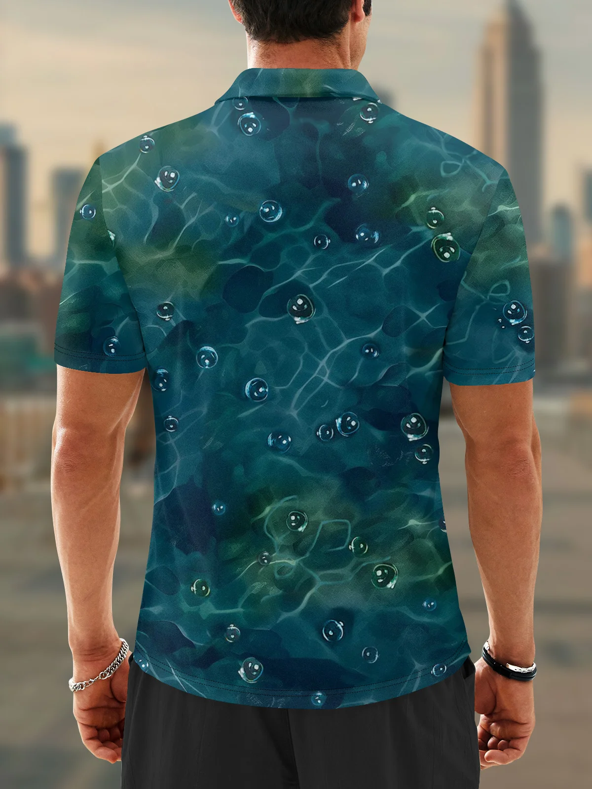 Moisture Wicking Artistic Abstract Wave Pattern Bubbles Golf Polo