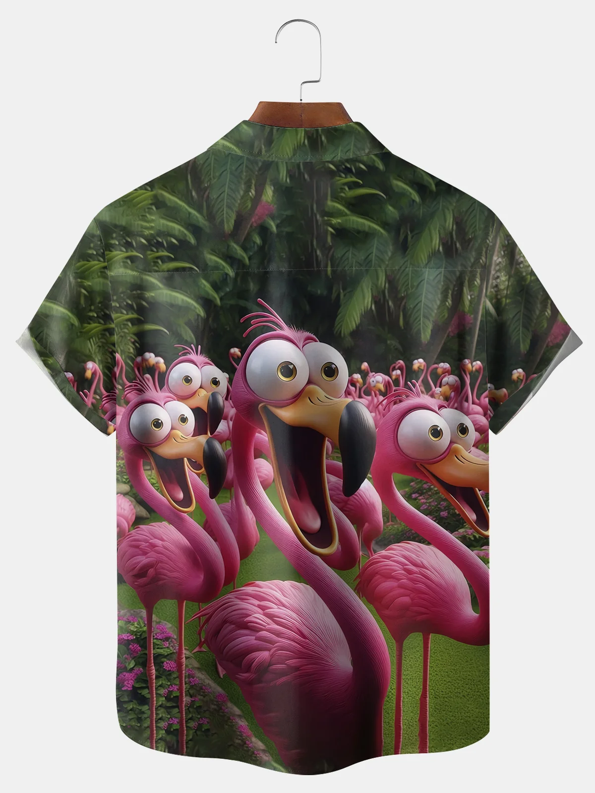 Big Size Moisture-wicking Flamingo Funny Shock Art Chest Pocket Hawaiian Shirt