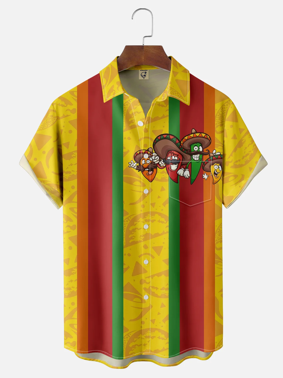 Moisture-wicking Cinco de Mayo Chili Chest Pocket Bowling Shirt