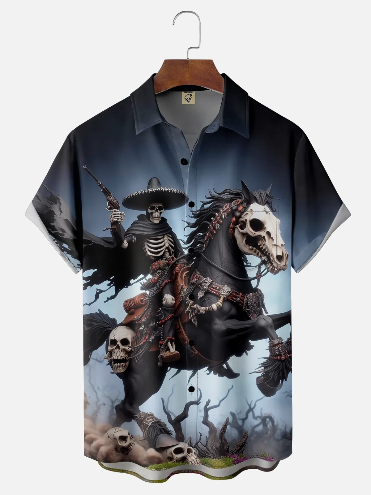 Moisture-wicking Cinco de Mayo Skeleton Horse Rider Chest Pocket Casual Shirt