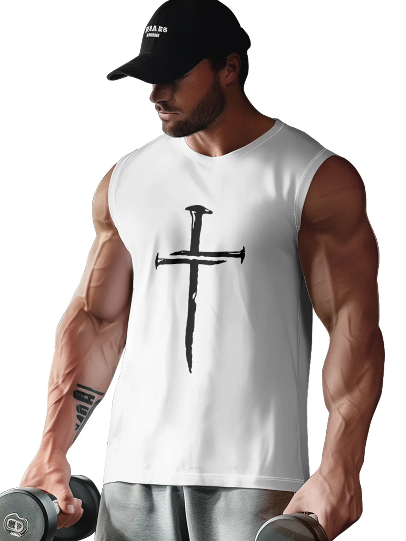 Mens Crewneck Tank Tops Cross Easter Beach Sleeveless Shirt