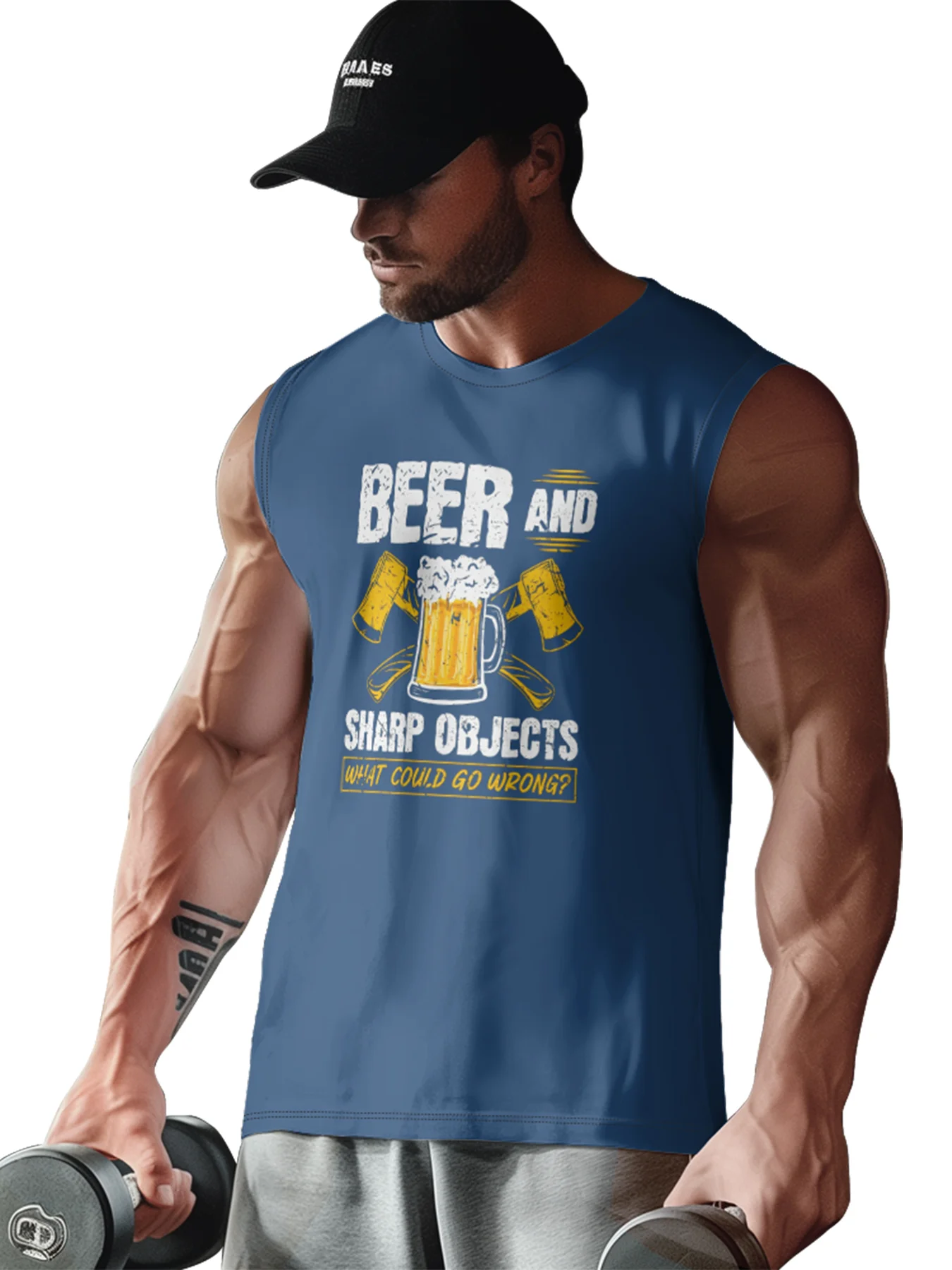 Mens Crewneck Tank Tops Beer Sharp Object Beach Sleeveless Shirt