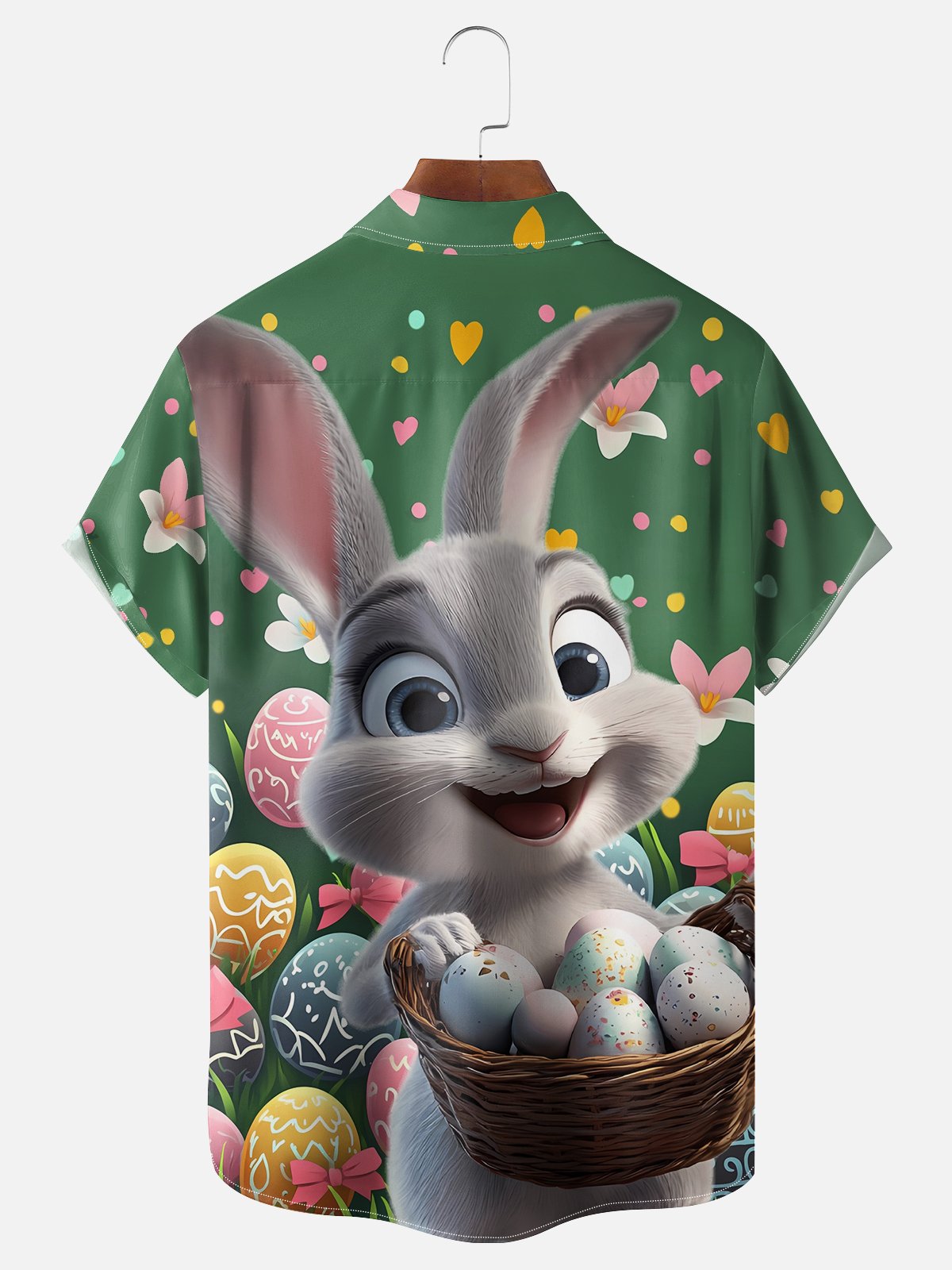 Moisture-wicking Easter Bunny Rabbit Eggs Chest Pocket Hawaiian Shirt