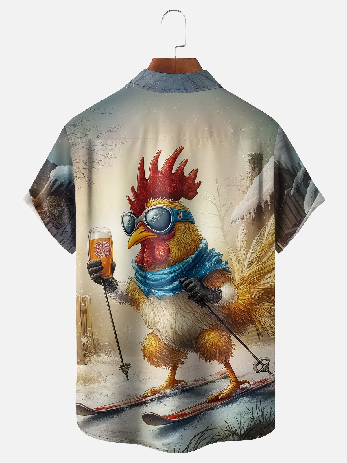 Moisture-wicking Kung Fu Ski Beer Chicken Chest Pocket Casual Shirt