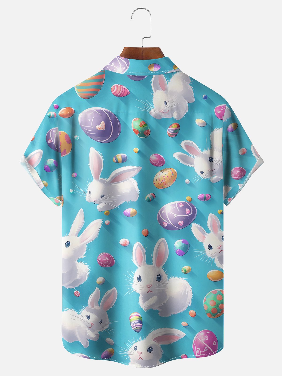 Moisture-wicking Easter Bunny Rabbit Eggs Chest Pocket Casual Shirt