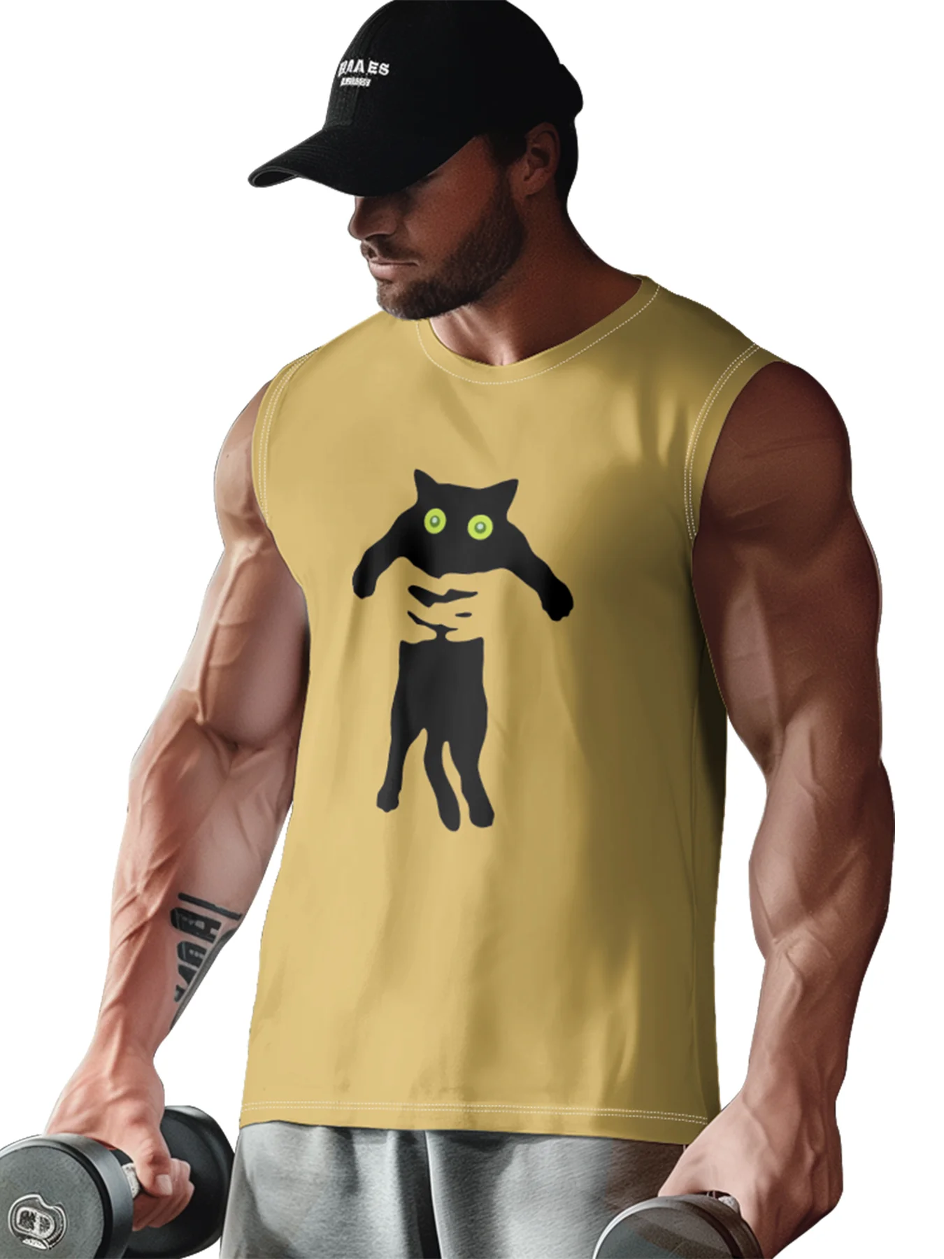 Mens Crewneck Tank Tops Black Cat Beach Sleeveless Shirt