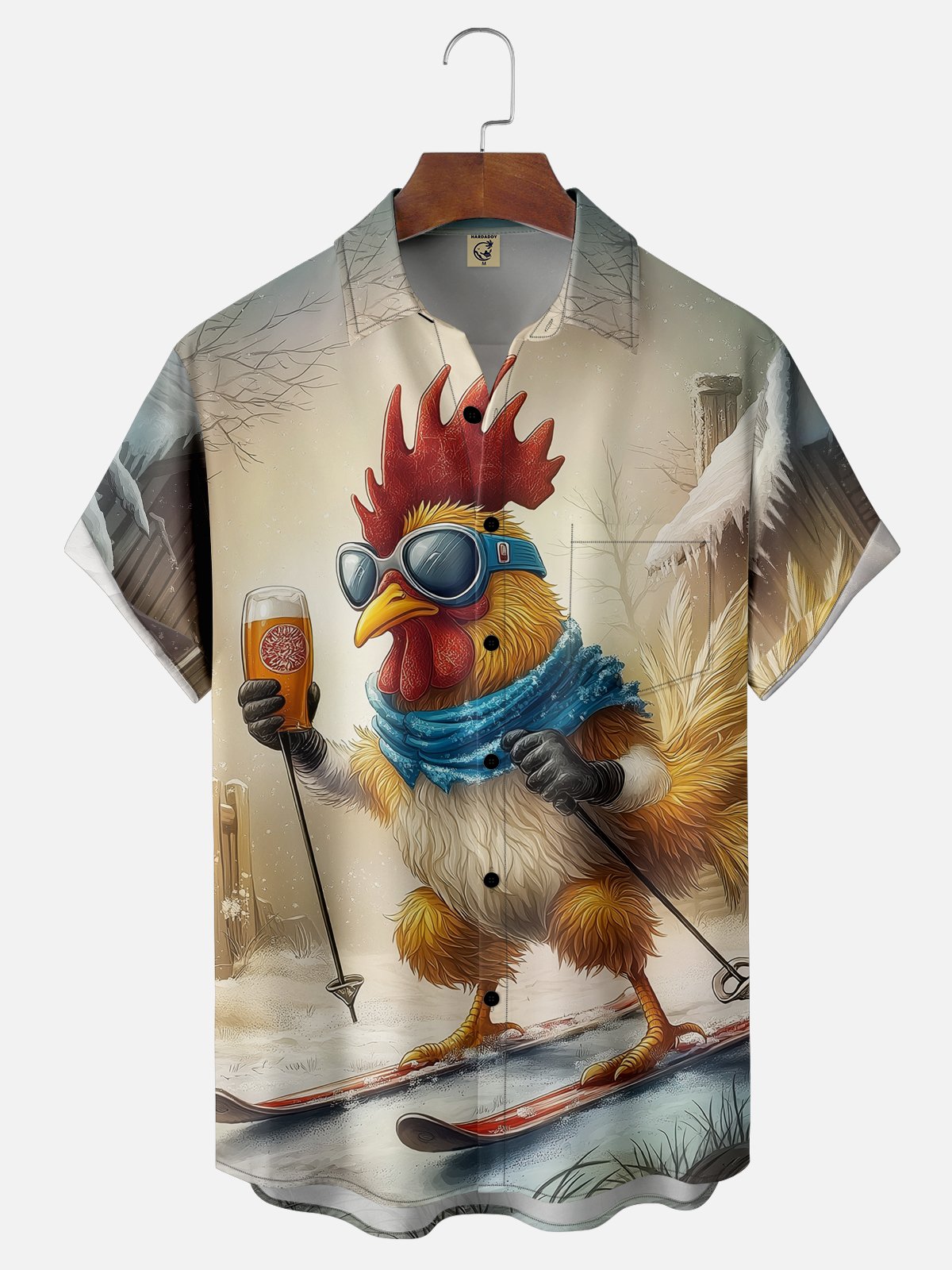 Moisture-wicking Kung Fu Ski Beer Chicken Chest Pocket Casual Shirt