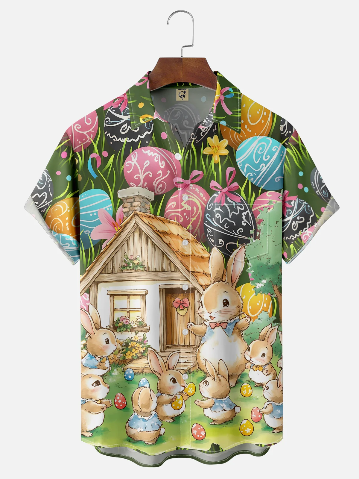 Moisture-wicking Easter Bunny Rabbit Eggs Chest Pocket Casual Shirt