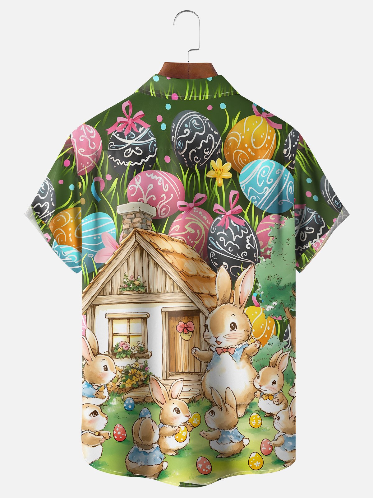 Moisture-wicking Easter Bunny Rabbit Eggs Chest Pocket Casual Shirt