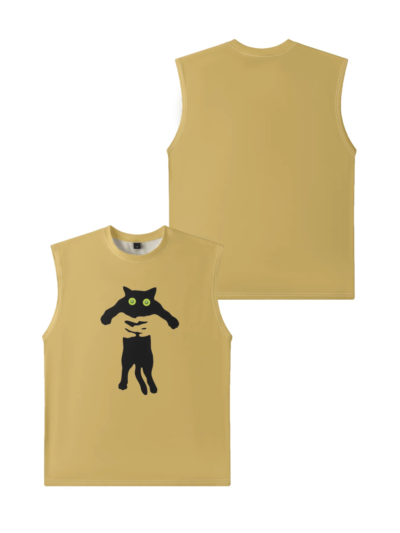 Mens Crewneck Tank Tops Black Cat Beach Sleeveless Shirt