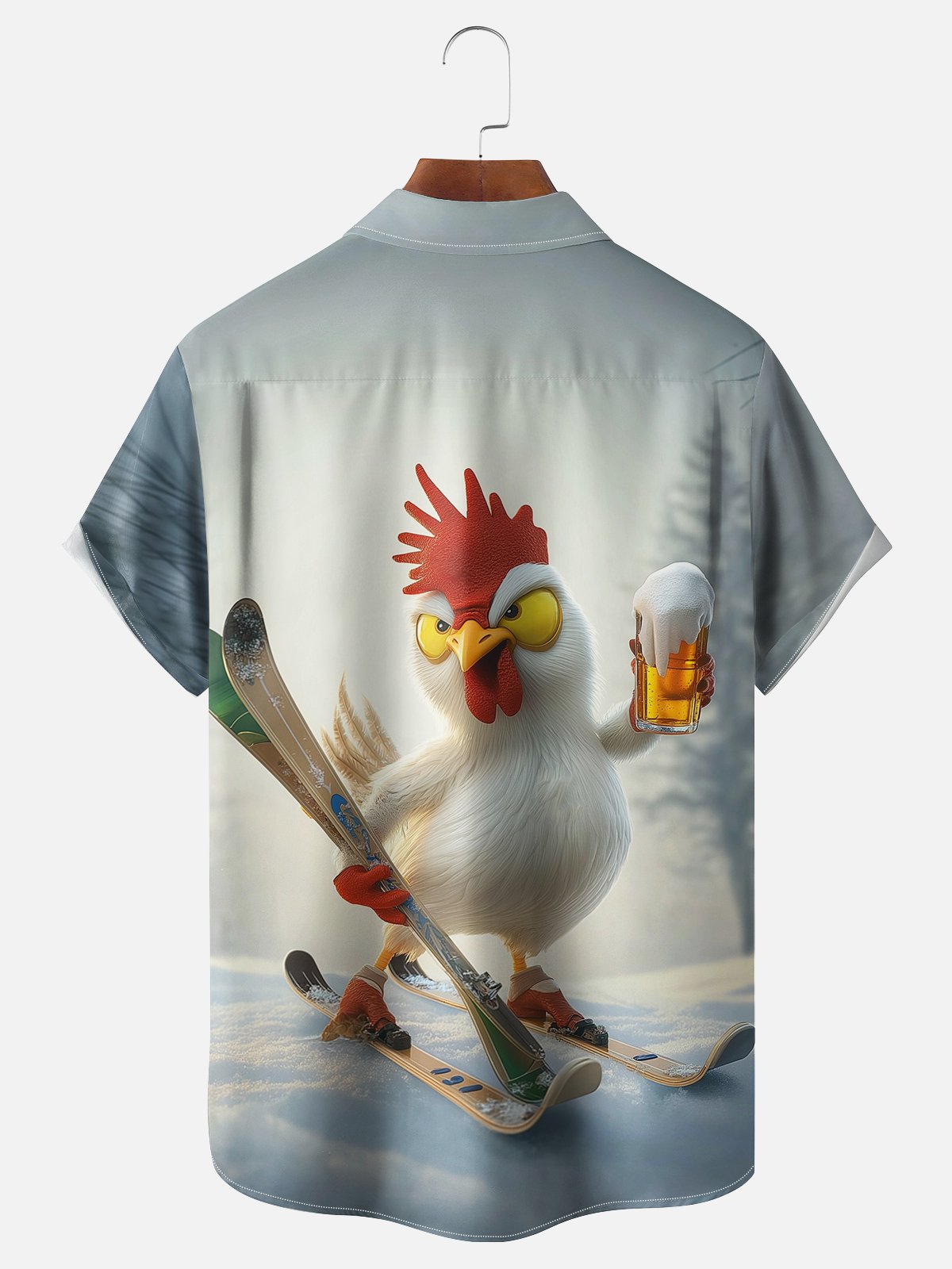 Moisture-wicking Kung Fu Ski Beer Chicken Rooster Chest Pocket Casual Shirt