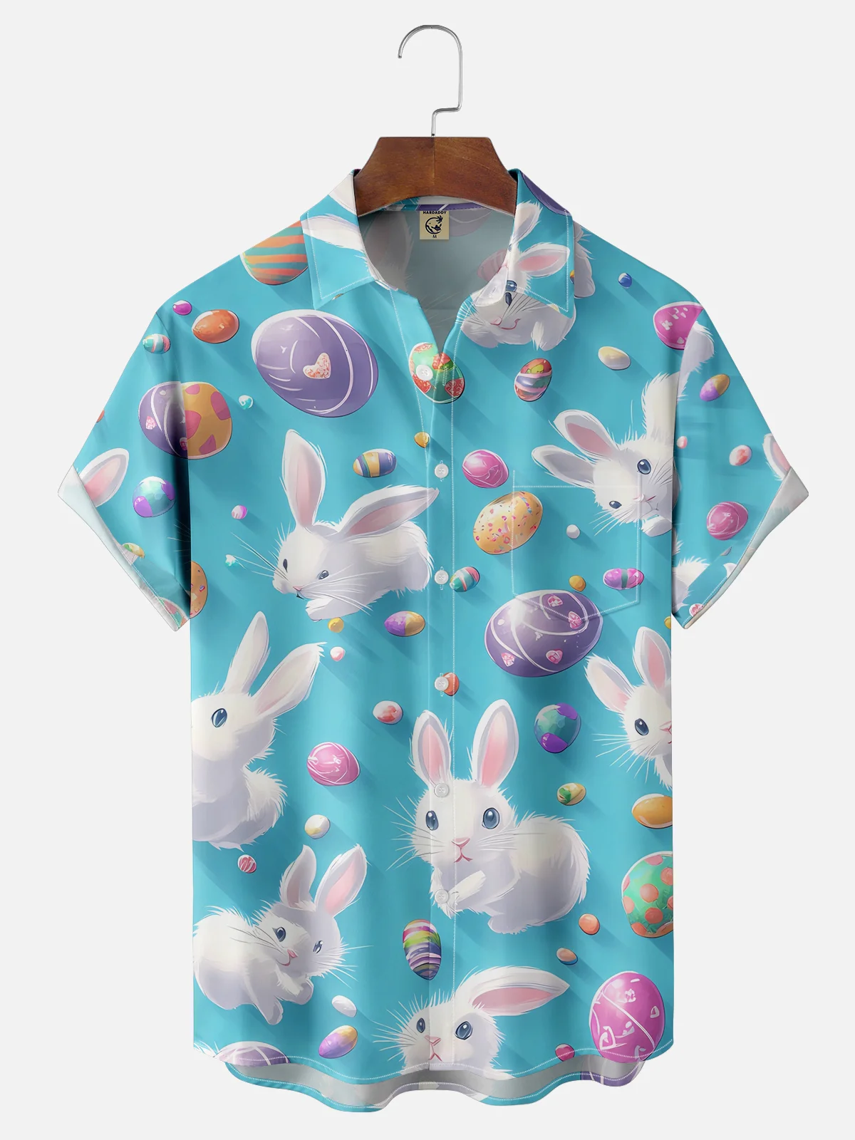 Moisture-wicking Easter Bunny Rabbit Eggs Chest Pocket Casual Shirt