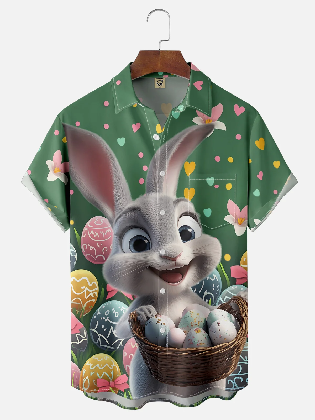 Moisture-wicking Easter Bunny Rabbit Eggs Chest Pocket Hawaiian Shirt
