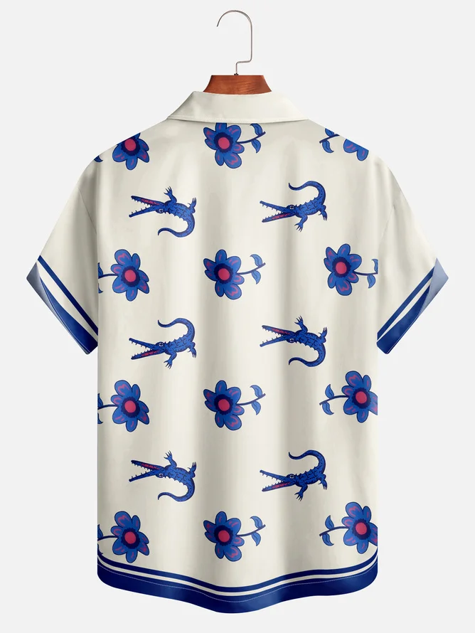 Tall Size Floral Crocodile Quick Dry Aloha Cabana Shirt