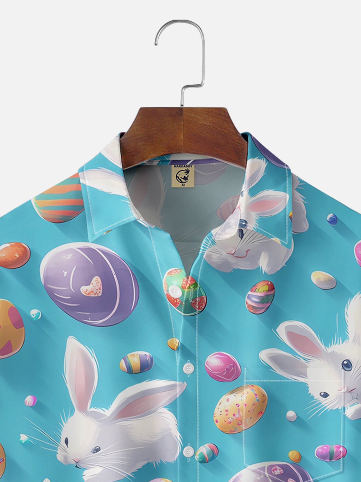 Moisture-wicking Easter Bunny Rabbit Eggs Chest Pocket Casual Shirt