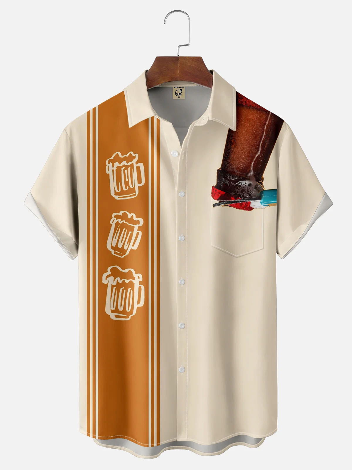 Moisture-wicking Delicious Beer Art Illustration Chest Pocket Bowling Shirt