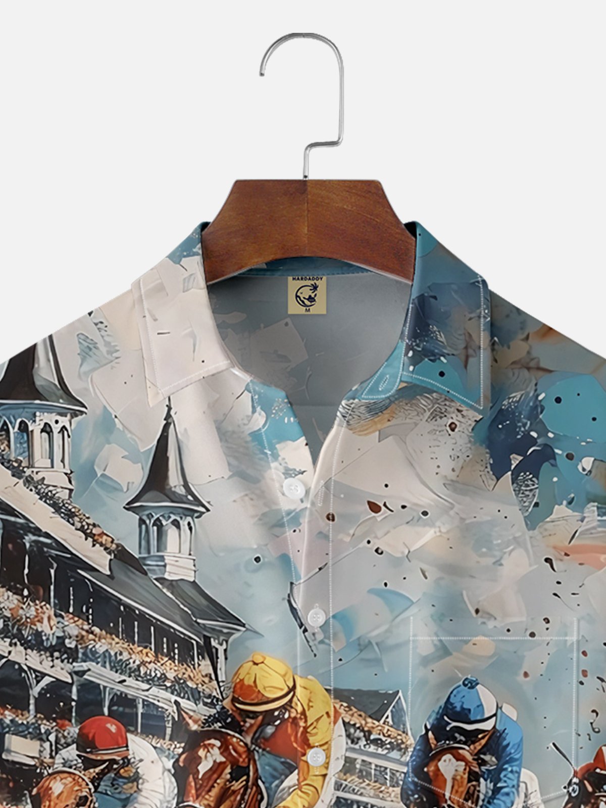 Men's Kentucky Derby Attire Moisture-wicking Horse Racing Festival Art Oil Painting Chest Pocket Casual Shirt