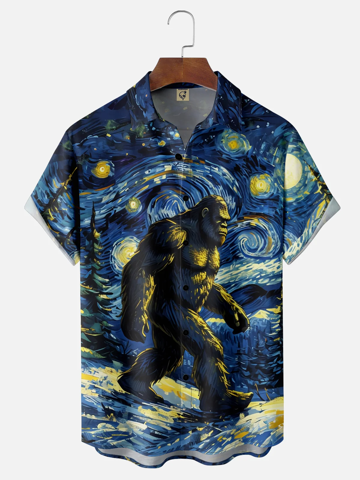 Moisture-wicking Bigfoot Starry Sky Chest Pocket Hawaiian Shirt