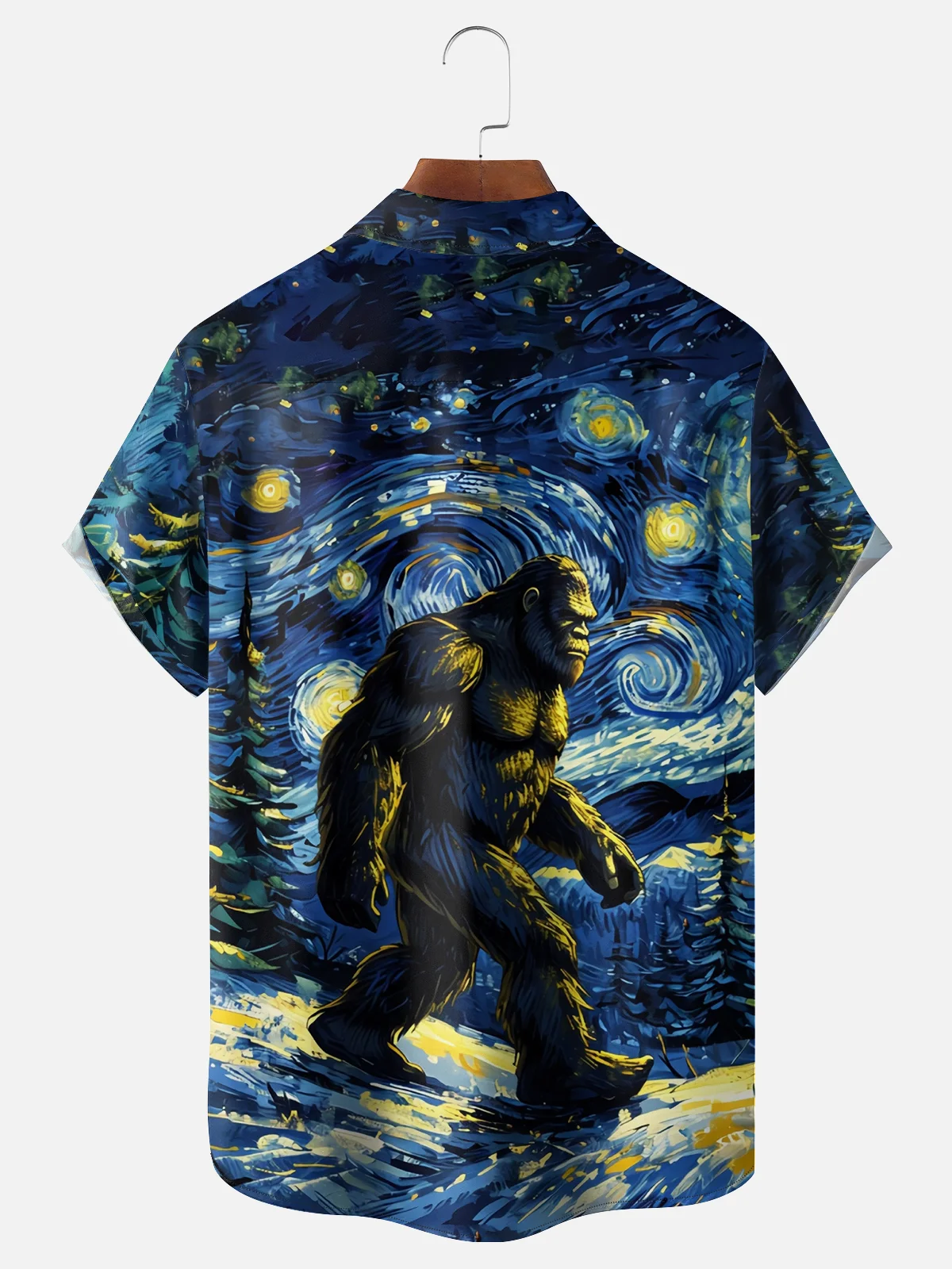 Moisture-wicking Bigfoot Starry Sky Chest Pocket Hawaiian Shirt