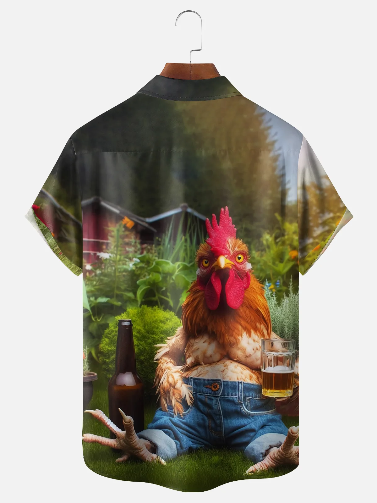 Moisture-wicking Rooster Beer Funny Chest Pocket Casual Shirt