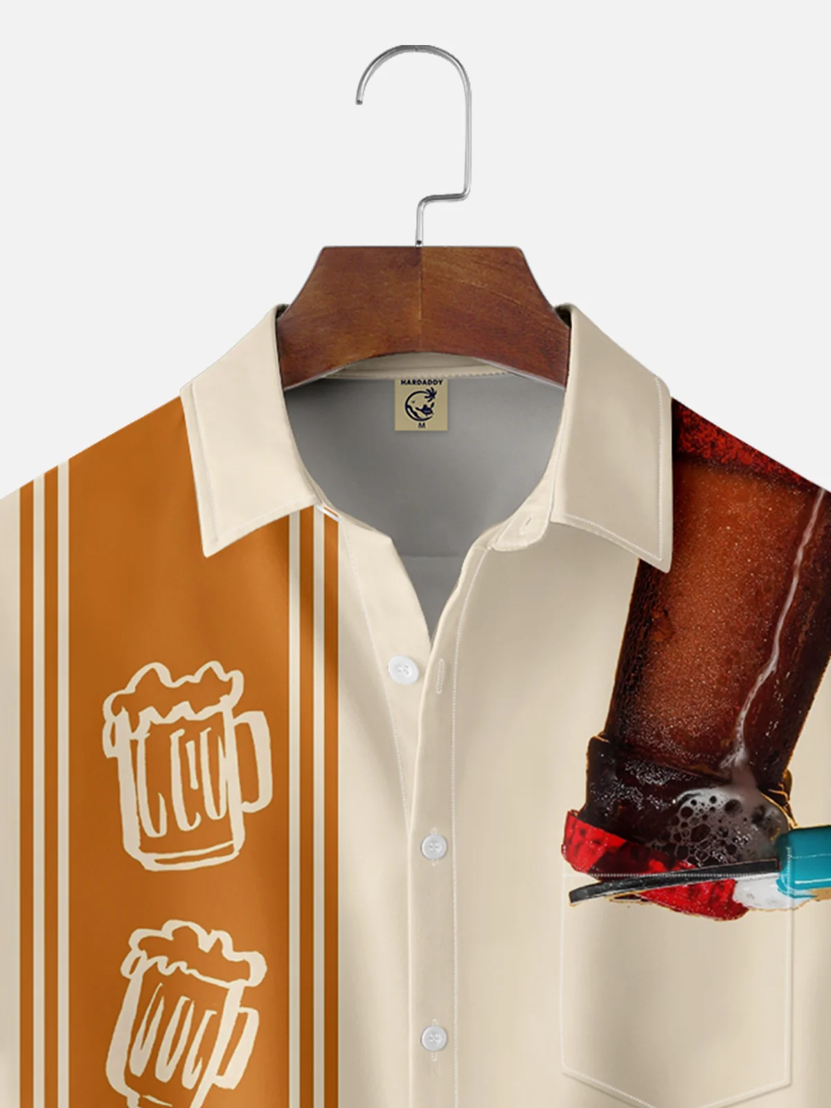 Moisture-wicking Delicious Beer Art Illustration Chest Pocket Bowling Shirt