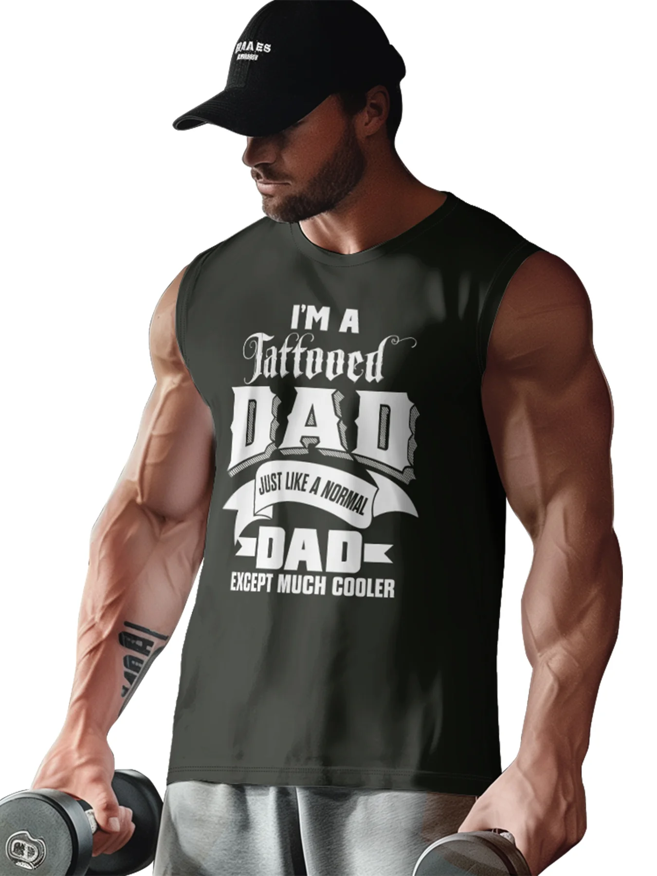 Mens Crewneck Tank Tops Dad Tattoo Beach Sleeveless Shirt