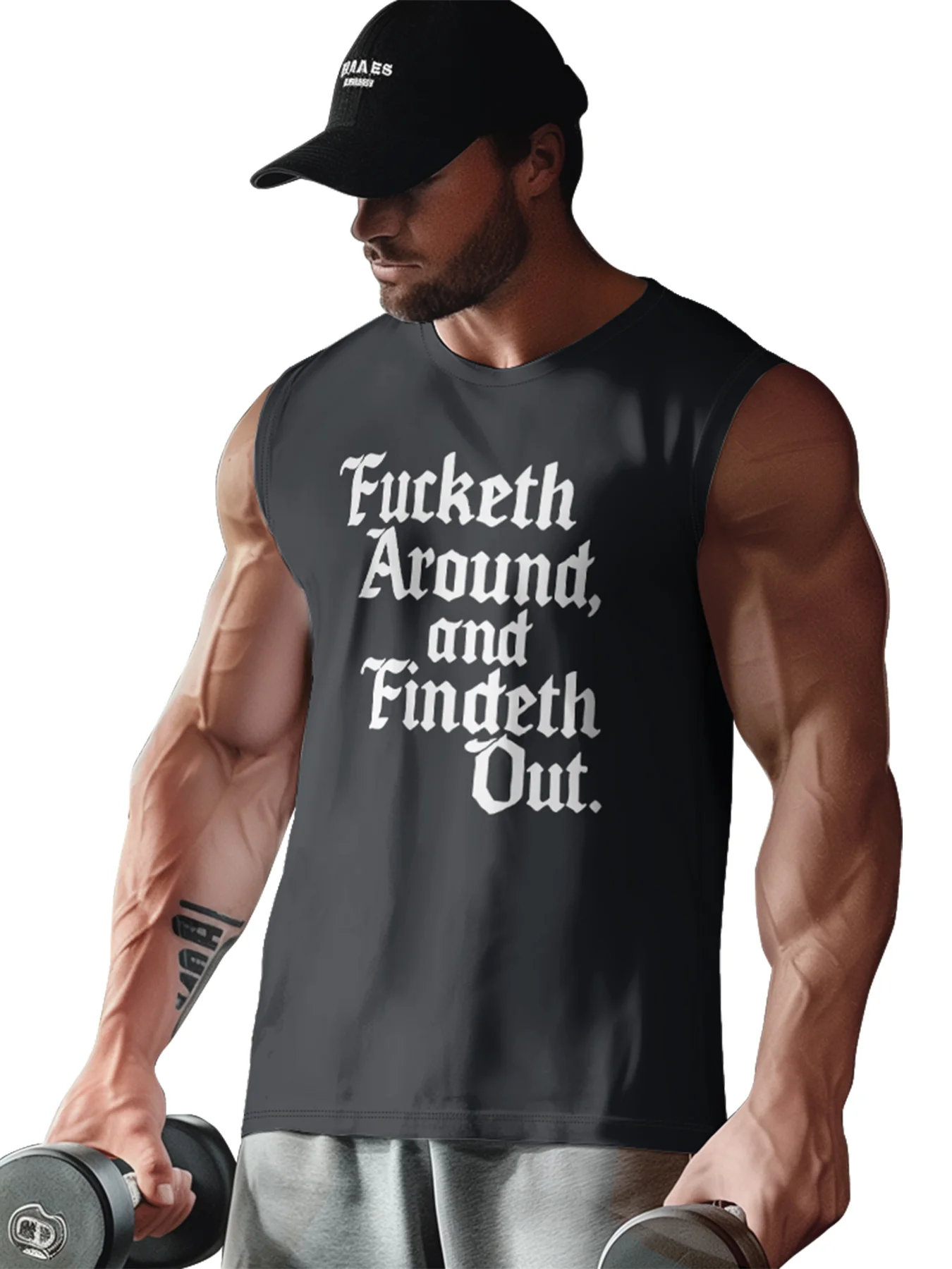 Mens Crewneck Tank Tops Fucketh Around and Findeth Out Beach Sleeveless Shirt