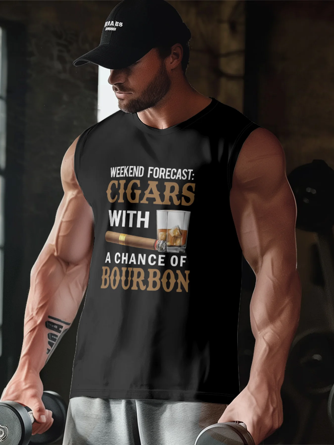 Mens Crewneck Tank Tops Cigars with a Chance of Bourbon Beach Sleeveless Shirt