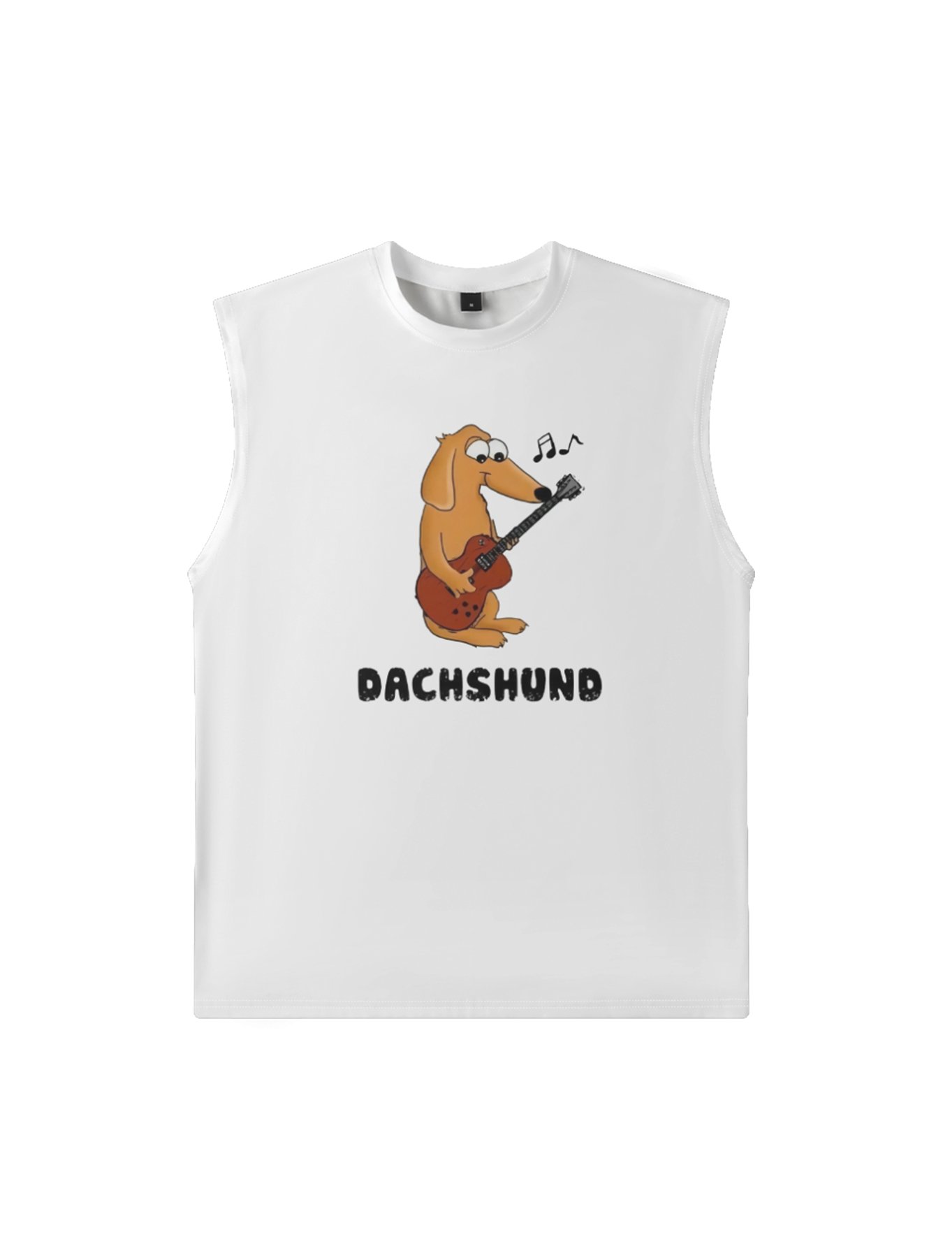 Mens Crewneck Tank Tops Dachshund Play Guitar Beach Sleeveless Shirt