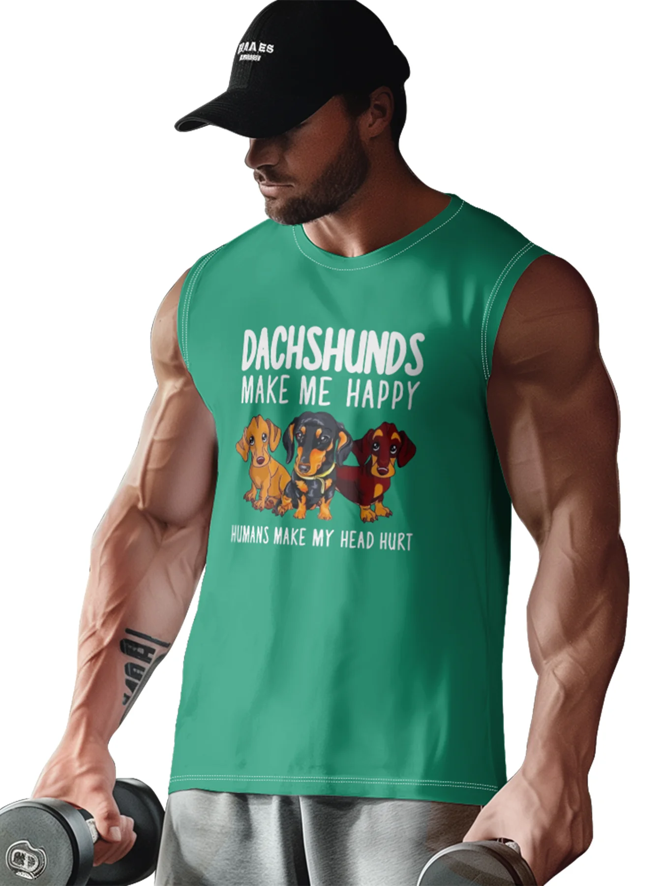 Mens Crewneck Tank Tops Dachshund Beach Sleeveless Shirt