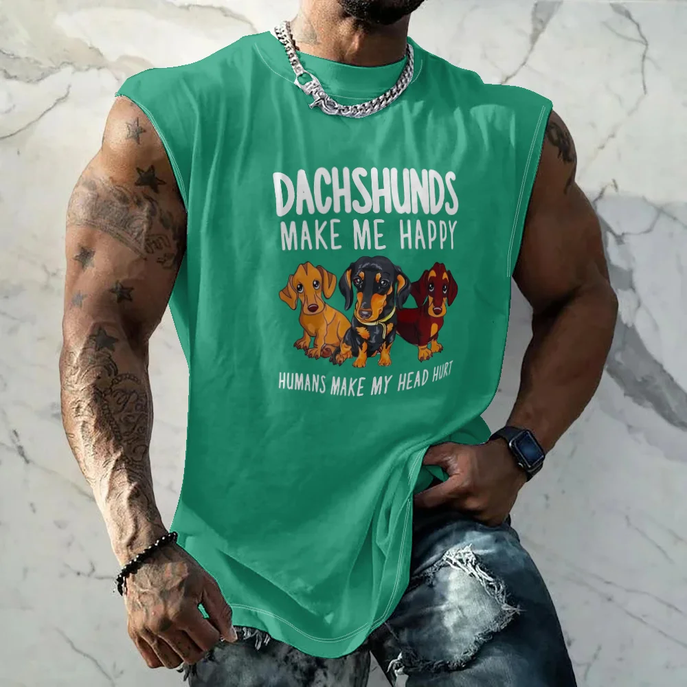 Mens Crewneck Tank Tops Dachshund Beach Sleeveless Shirt