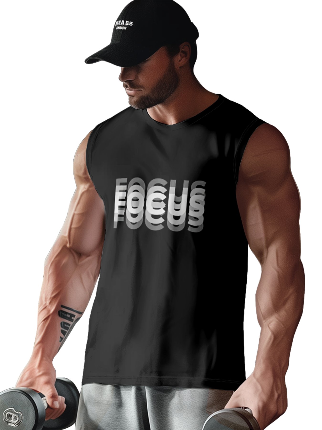 Mens Crewneck Tank Tops Focus Gradient Beach Sleeveless Shirt
