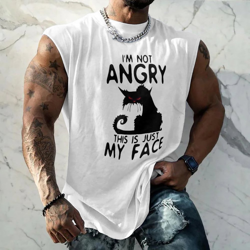 Mens Crewneck Tank Tops Angry Cat Beach Sleeveless Shirt