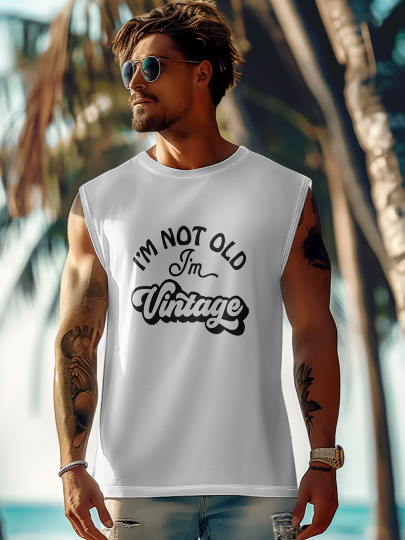 Mens Crewneck Tank Tops Im Not Old Im Vintage Beach Sleeveless Shirt