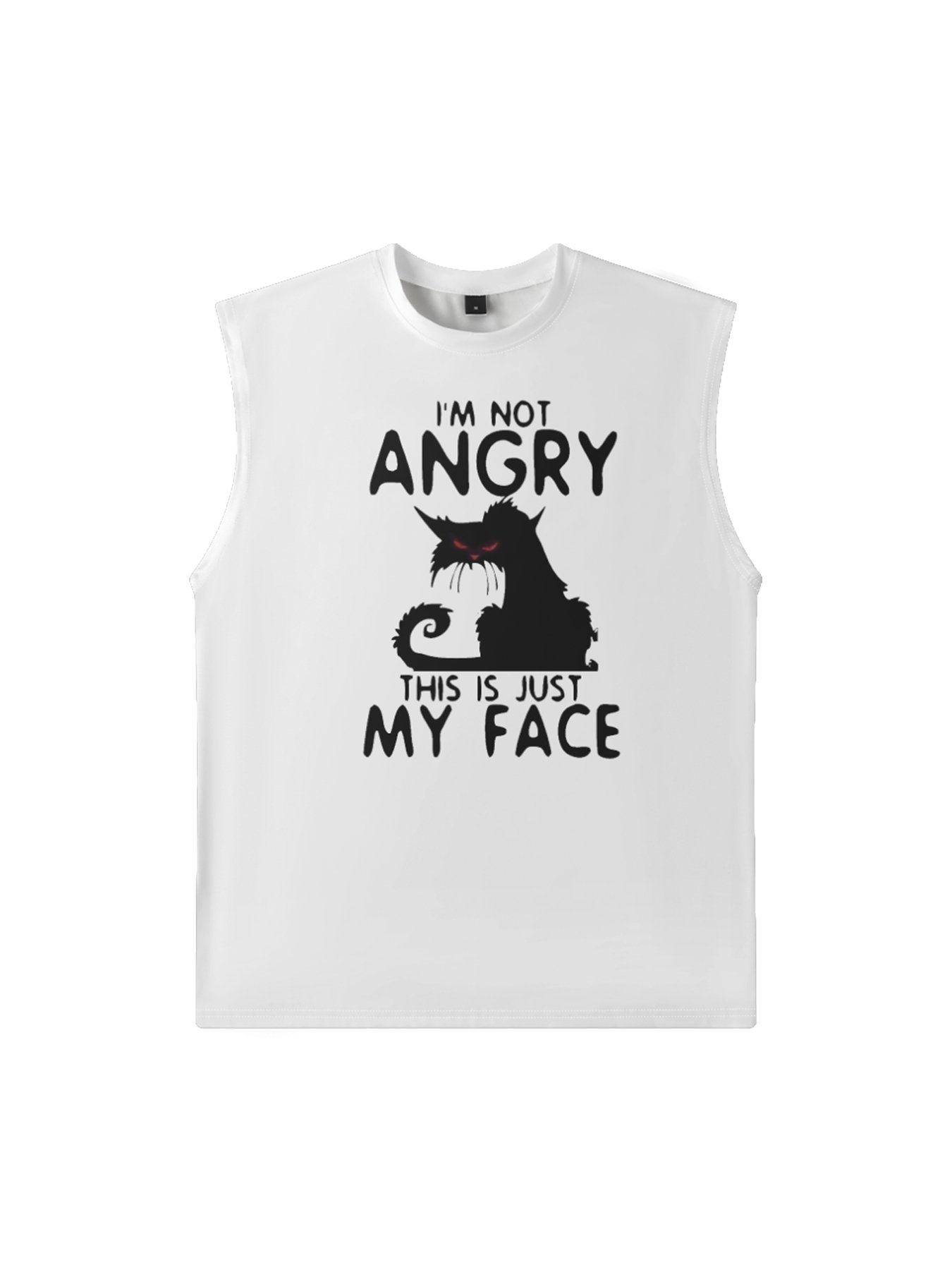 Mens Crewneck Tank Tops Angry Cat Beach Sleeveless Shirt