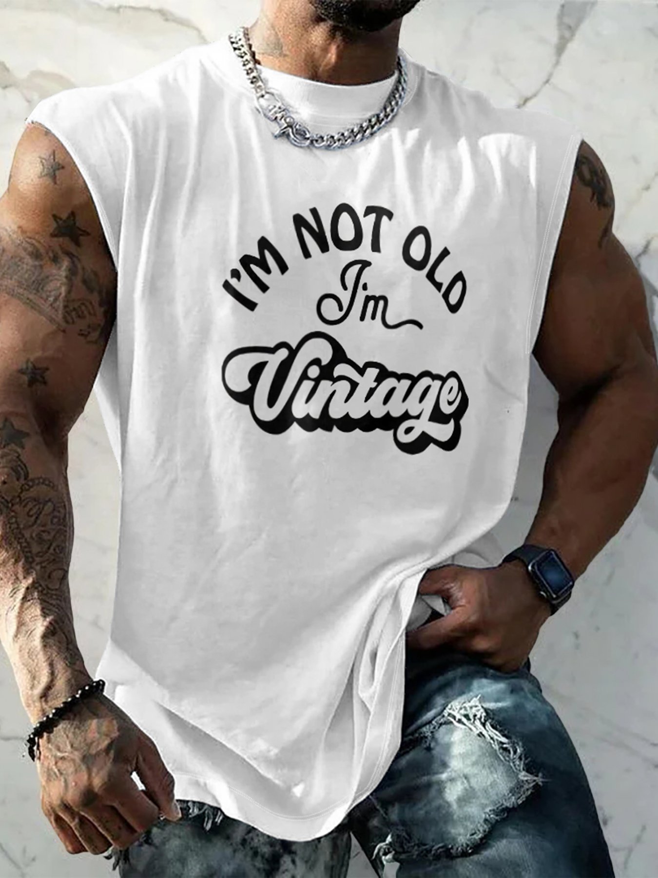 Mens Crewneck Tank Tops Im Not Old Im Vintage Beach Sleeveless Shirt
