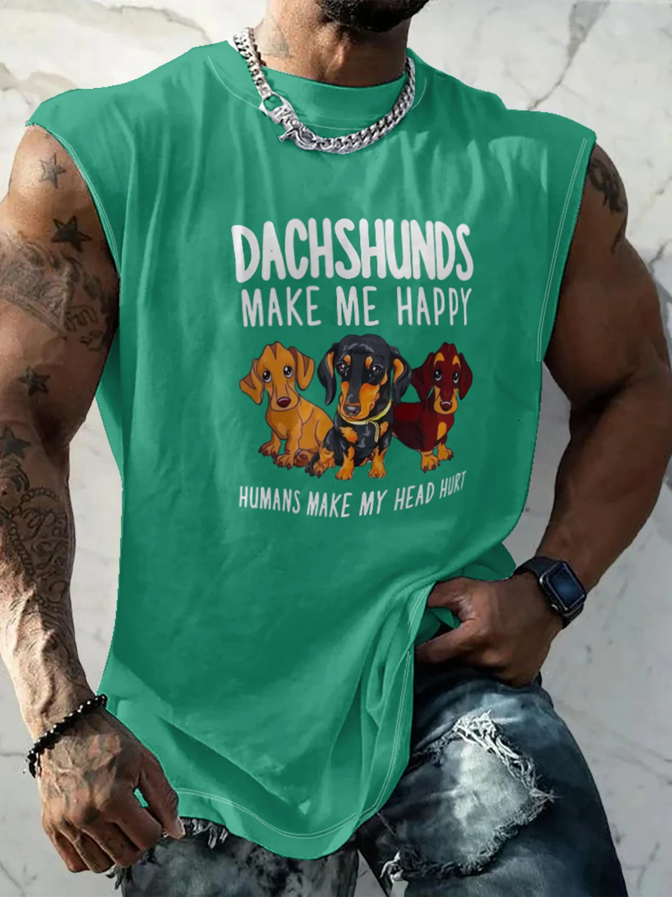 Mens Crewneck Tank Tops Dachshund Beach Sleeveless Shirt