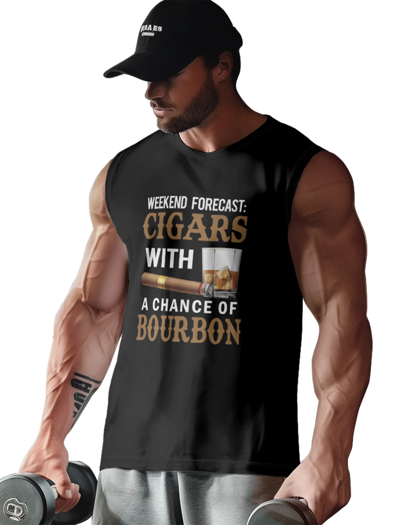 Mens Crewneck Tank Tops Cigars with a Chance of Bourbon Beach Sleeveless Shirt