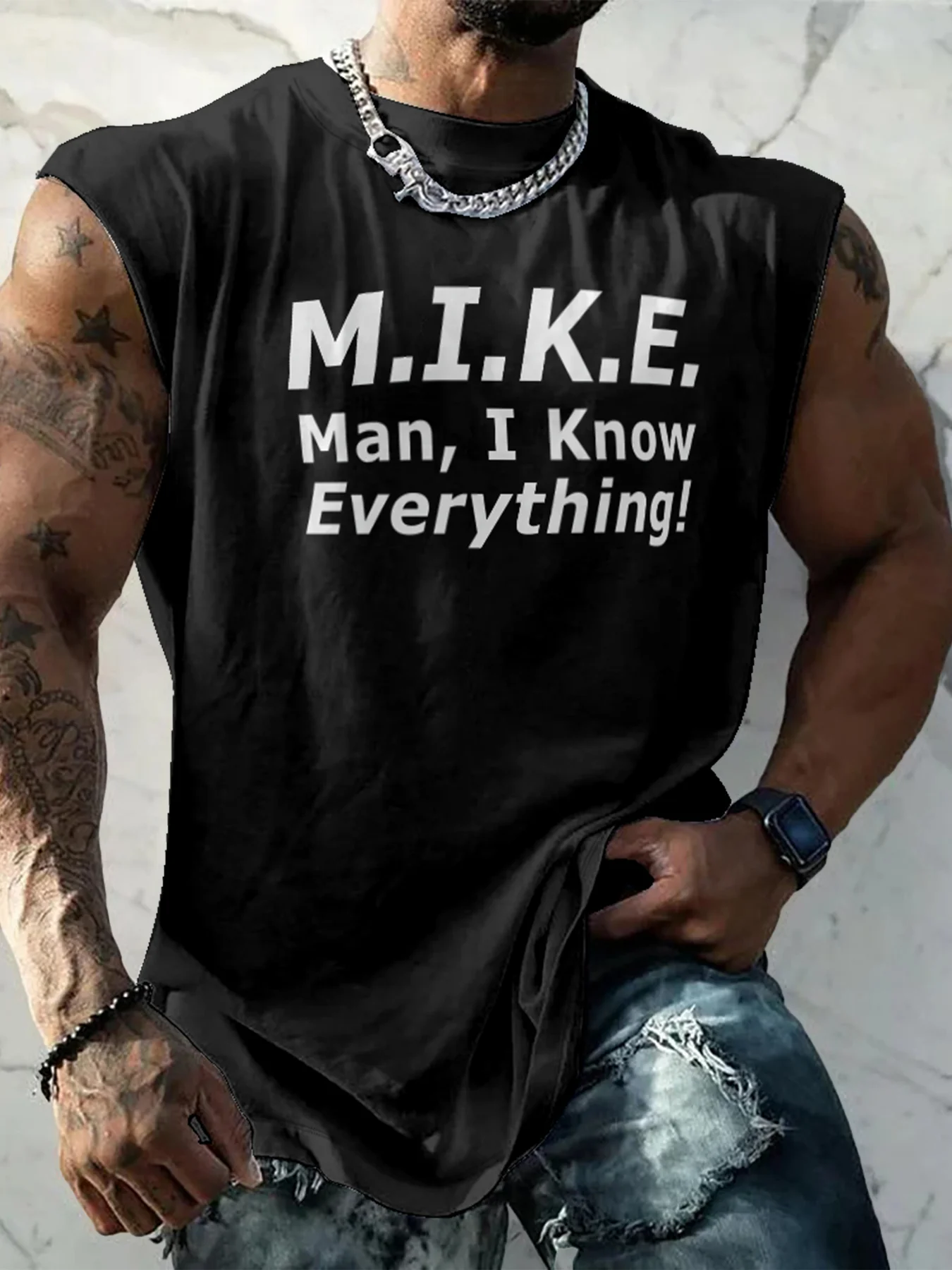 Mens Crewneck Tank Tops M.I.K.E Man I Know Everything Beach Sleeveless Shirt
