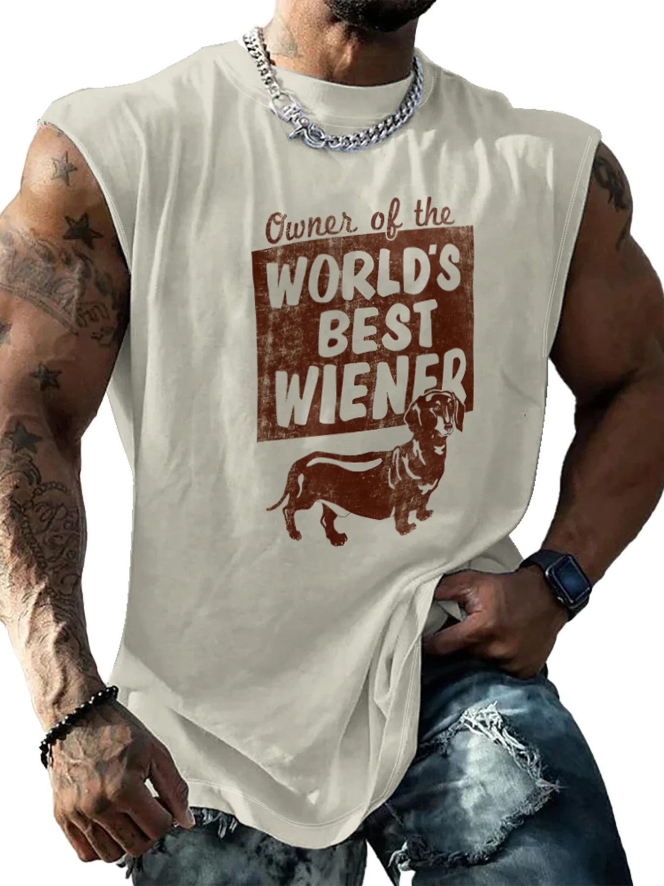 Mens Crewneck Tank Tops World‘s Best Wiener Dog Dachshund Beach Sleeveless Shirt