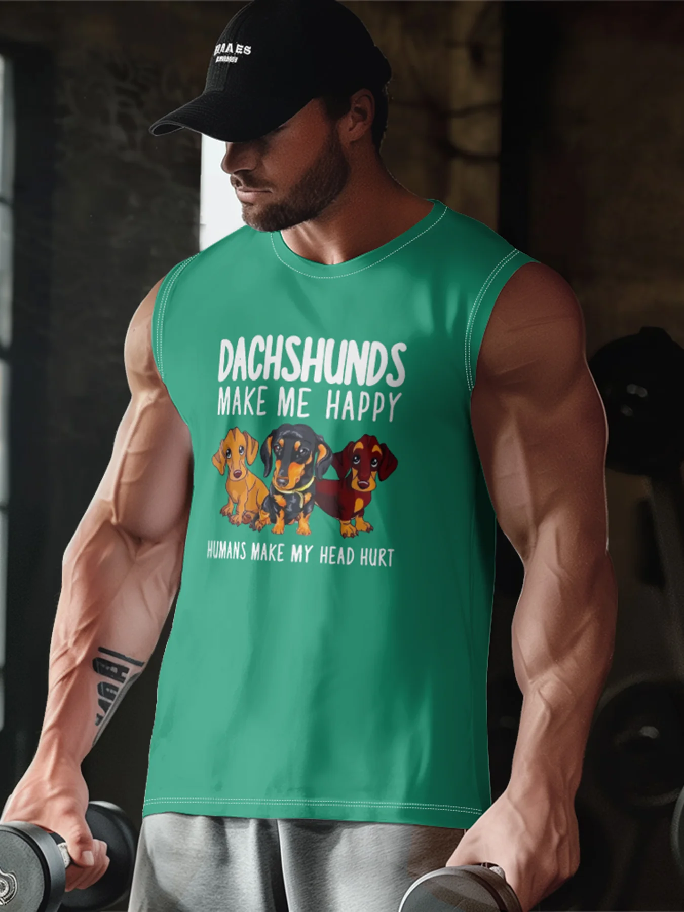 Mens Crewneck Tank Tops Dachshund Beach Sleeveless Shirt