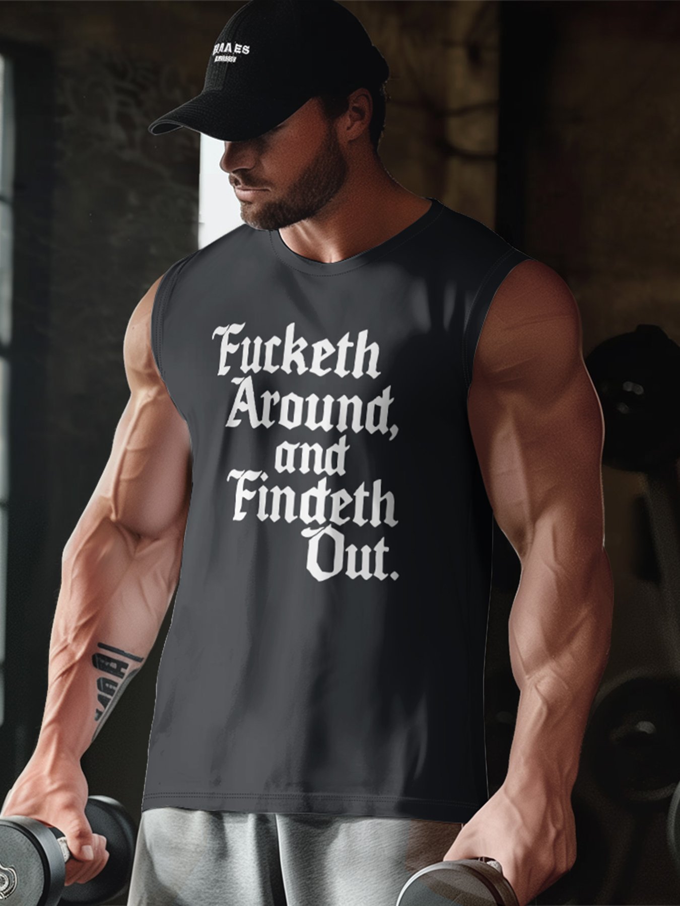Mens Crewneck Tank Tops Fucketh Around and Findeth Out Beach Sleeveless Shirt