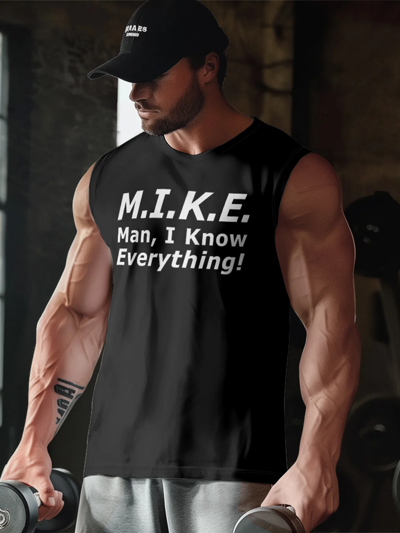 Mens Crewneck Tank Tops M.I.K.E Man I Know Everything Beach Sleeveless Shirt