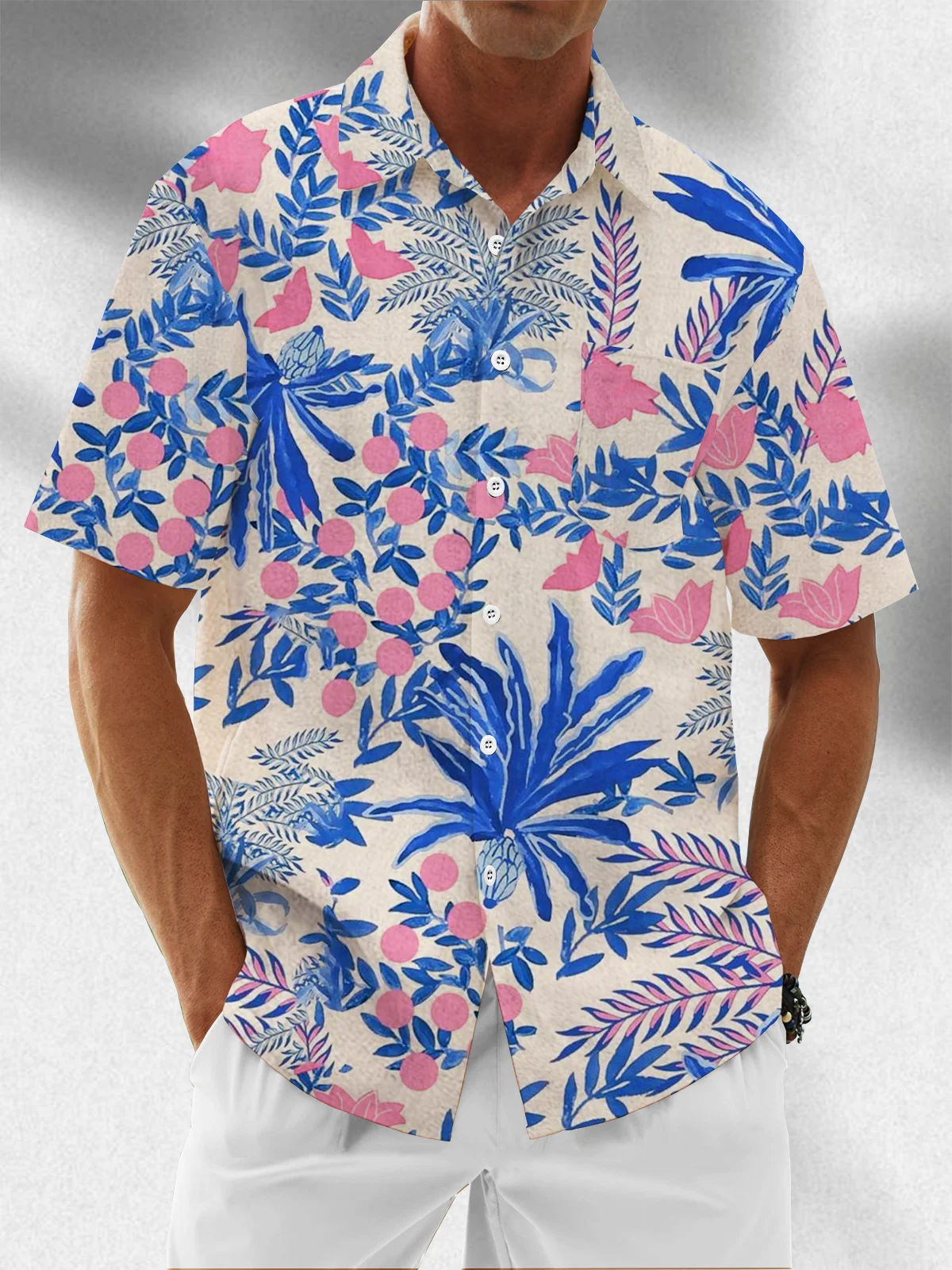 Moisture Wicking Floral Chest Pocket Hawaiian Shirt