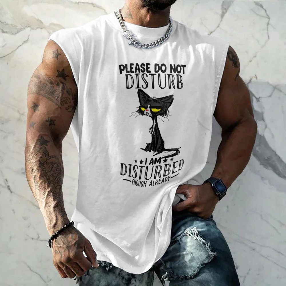 Mens Crewneck Tank Tops Disturbed Cat Beach Sleeveless Shirt